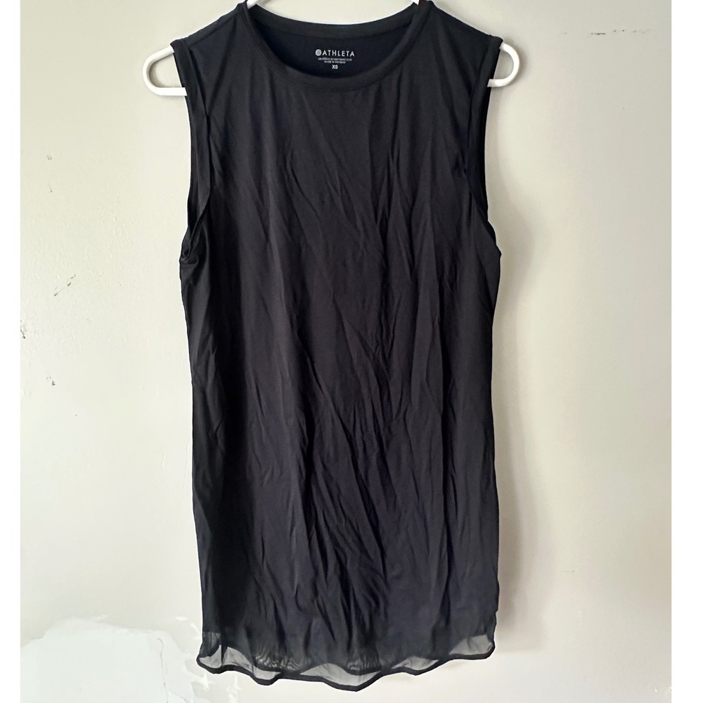Athleta Womens Mesh Hem Sleeveless Mini Dress Black Activewear XS Beach Vacation